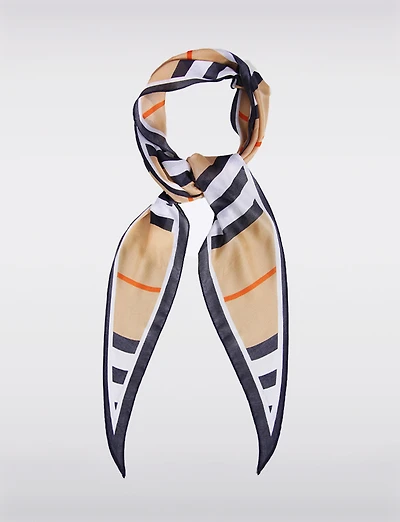 Versatile Navy Striped Triangle Scarf With Silky Fabric & Elegant Flow