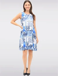 Tropical Print Sleeveless Back Keyhole Stretch Dress with Pockets by Tango Mango