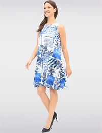 Tropical Print Sleeveless Back Keyhole Stretch Dress with Pockets by Tango Mango