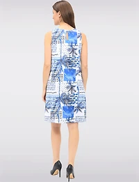 Tropical Print Sleeveless Back Keyhole Stretch Dress with Pockets by Tango Mango