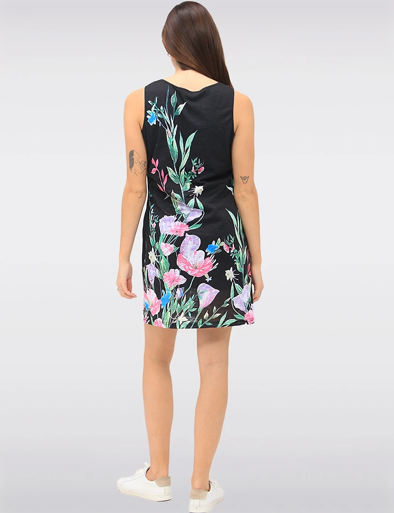 Sleeveless Floral Print Dress with Shoulder Buttons & Full Lining by Tango Mango