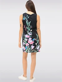 Sleeveless Floral Print Dress with Shoulder Buttons & Full Lining by Tango Mango