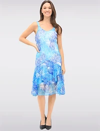 Flowy Printed Sleeveless Lined 2-Tiered Lace Dress by Tango Mango