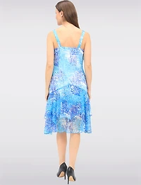 Flowy Printed Sleeveless Lined 2-Tiered Lace Dress by Tango Mango