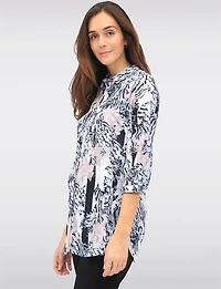 Printed 3/4 Sleeve Button-Down Shirt with Stitching Details by Tango Mango
