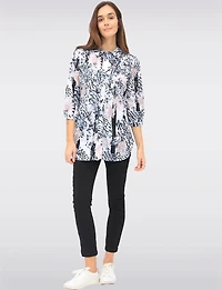 Printed 3/4 Sleeve Button-Down Shirt with Stitching Details by Tango Mango