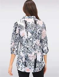 Printed 3/4 Sleeve Button-Down Shirt with Stitching Details by Tango Mango