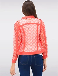 Lightweight Red Printed Mesh Jacket With Raw Edges by Tango Mango