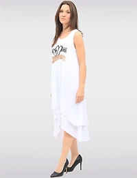 Sleeveless Tiered High-Low Dress with Heart and Cheetah Print by Fun Sport