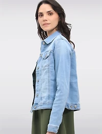 Modern Stretch Cotton Light Wash Denim Jean Jacket by Baccini