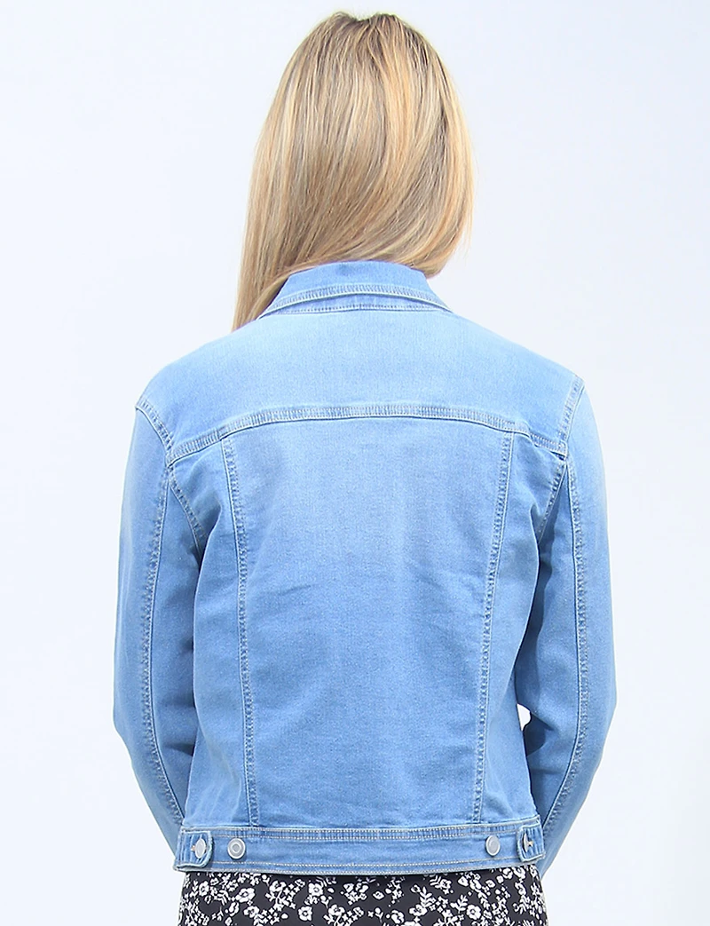 Modern Stretch Cotton Light Wash Denim Jean Jacket by Baccini