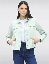 Classic Stretch Cotton Colored Denim Jean Jacket with Frayed Hem by Baccini