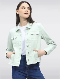 Classic Stretch Cotton Colored Denim Jean Jacket with Frayed Hem by Baccini