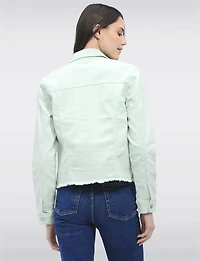 Classic Stretch Cotton Colored Denim Jean Jacket with Frayed Hem by Baccini