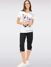 Delicate Eyelet Floral Embroidery Printed White Short Sleeves Top by Ness