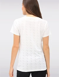 Delicate Eyelet Floral Embroidery Printed White Short Sleeves Top by Ness