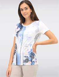 Chic Short Sleeve Top with Silver Foil Print and Floral Accents by Ness