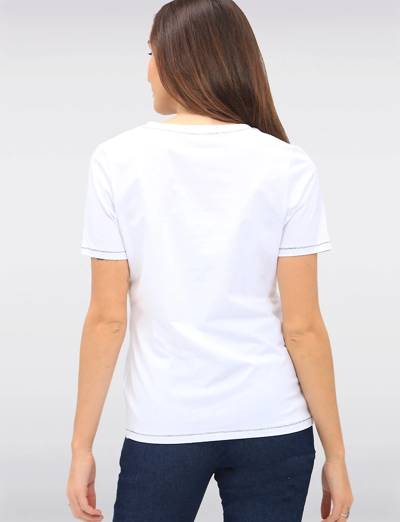 Bold Rhinestone Illustration Deep V-Neck Cotton Stretch Top by Orly
