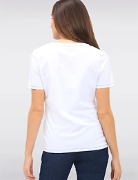 Bold Rhinestone Illustration Deep V-Neck Cotton Stretch Top by Orly