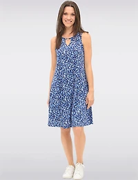 Sleeveless A-Line Mid-Length Dress with Floral Print and Keyhole Neckline by GWV