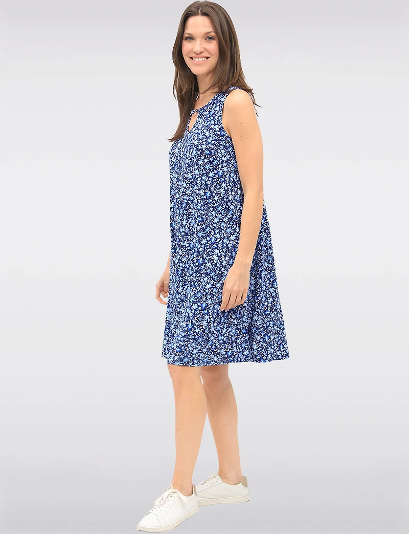 Sleeveless A-Line Mid-Length Dress with Floral Print and Keyhole Neckline by GWV
