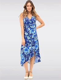 Chic Sleeveless V-Neck Floral High-Low Wrap Dress by GWV