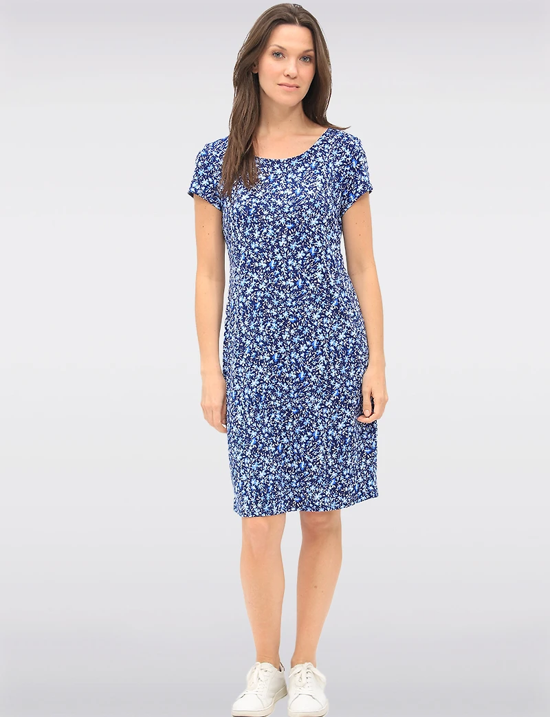 Flowy Floral Print A-Line Stretchy Short Sleeve Dress by GWV