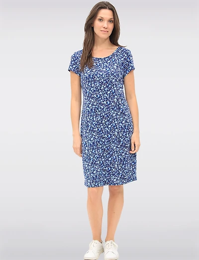 Flowy Floral Print A-Line Stretchy Short Sleeve Dress by GWV