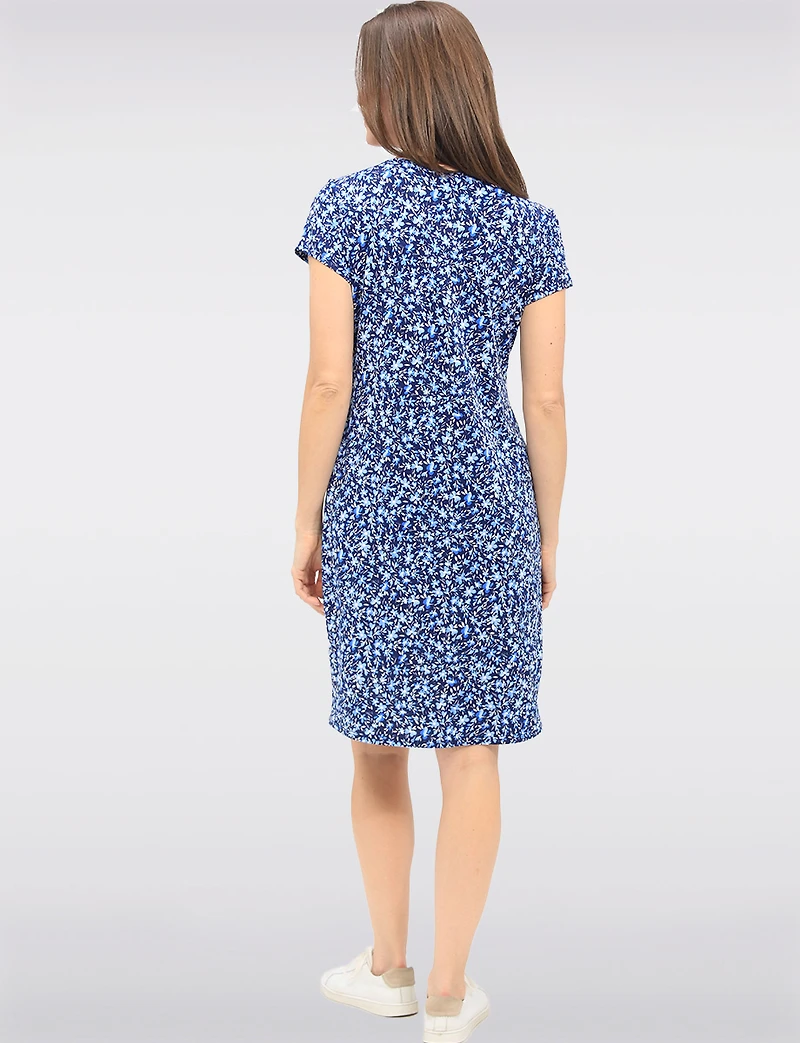 Flowy Floral Print A-Line Stretchy Short Sleeve Dress by GWV