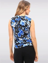 Stretchy Sleeveless V-Neck Floral Top with Gathers at the Shoulders by GWV