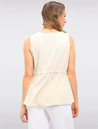 Flowy Sleeveless Linen Blend High-Low Top with Adjustable Drawstring by Goa