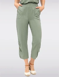 Flowy Pull-On Pants with Elastic Waistband & Decorative Button Accents by Goa