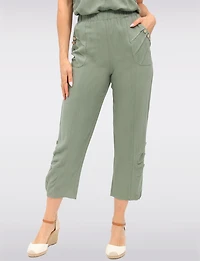 Flowy Pull-On Pants with Elastic Waistband & Decorative Button Accents by Goa