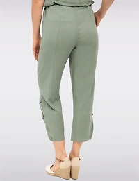 Flowy Pull-On Pants with Elastic Waistband & Decorative Button Accents by Goa
