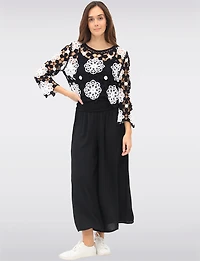 Delicate Black & White Floral Crochet Top With Long Sleeves by Gabby Isabella