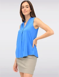 Solid Flowy V-Neck Sleeveless Top with Pleat Detail at the Front by Ninety