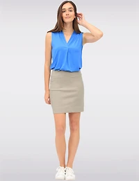Solid Flowy V-Neck Sleeveless Top with Pleat Detail at the Front by Ninety