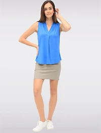 Solid Flowy V-Neck Sleeveless Top with Pleat Detail at the Front by Ninety