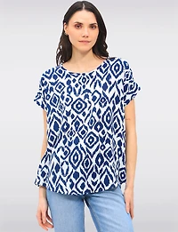 Flowy Abstract Printed Top With Cap Sleeves & Fold-Over Cuffs by Ninety