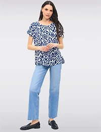 Flowy Abstract Printed Top With Cap Sleeves & Fold-Over Cuffs by Ninety