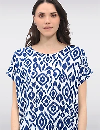 Flowy Abstract Printed Top With Cap Sleeves & Fold-Over Cuffs by Ninety