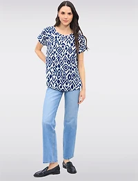 Flowy Abstract Printed Top With Cap Sleeves & Fold-Over Cuffs by Ninety