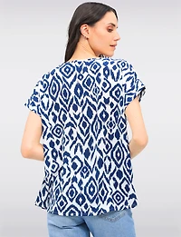 Flowy Abstract Printed Top With Cap Sleeves & Fold-Over Cuffs by Ninety