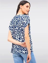 Flowy Abstract Printed Top With Cap Sleeves & Fold-Over Cuffs by Ninety