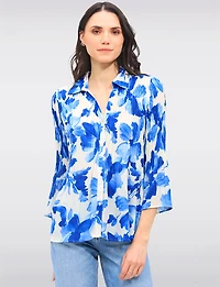 Pleated Button-Down Shirt Vibrant Print with Elegant Flared Sleeves by Ninety