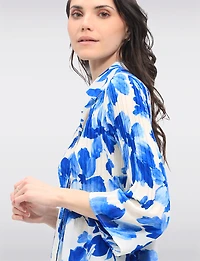 Pleated Button-Down Shirt Vibrant Print with Elegant Flared Sleeves by Ninety