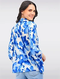 Pleated Button-Down Shirt Vibrant Print with Elegant Flared Sleeves by Ninety