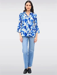Pleated Button-Down Shirt Vibrant Print with Elegant Flared Sleeves by Ninety