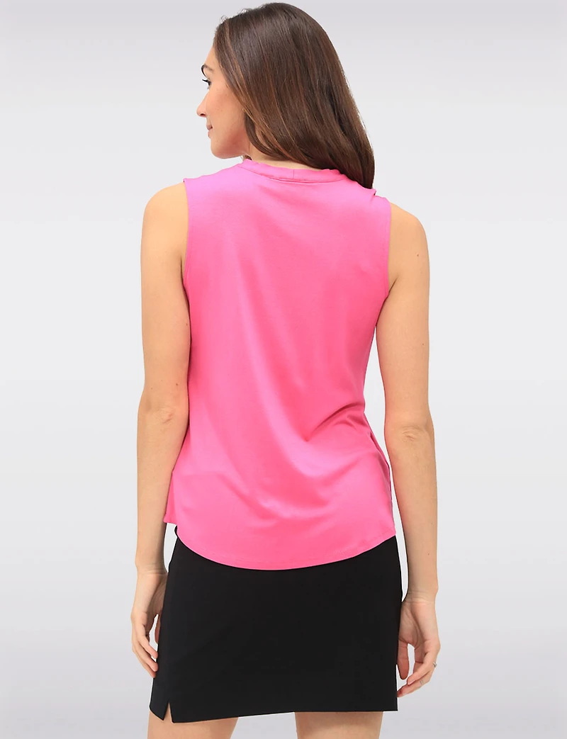 Solid Flowy V-Neck Sleeveless Top with Pleat Detail at the Front by Ninety
