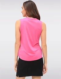 Solid Flowy V-Neck Sleeveless Top with Pleat Detail at the Front by Ninety